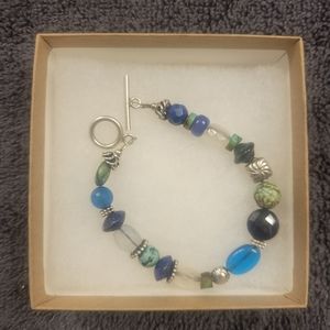 Sundance-like Bracelet, sterling silver toggle, spacers, Turquoise Lapis